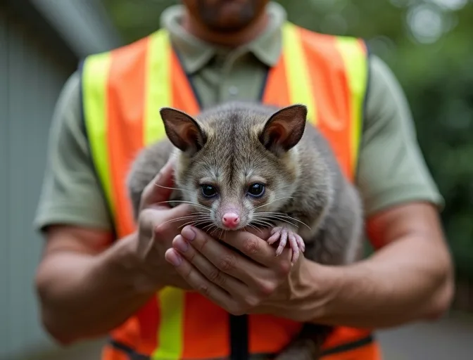 Animal handler safely recovering a deceased possum in Plumpton